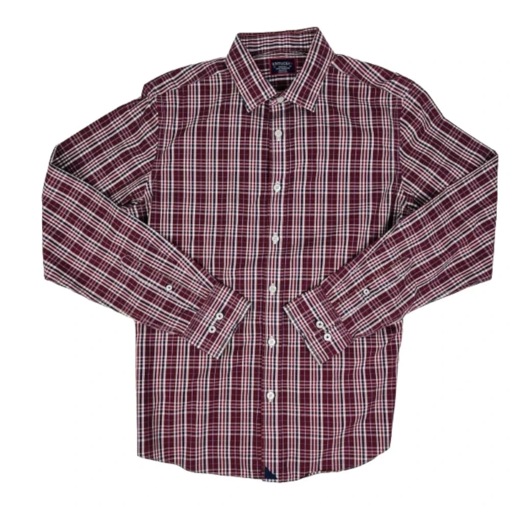UNTUCKit Red Blue White Plaid Slim Fit Wrinkle Free Cotton‎ Btn Down Medium M